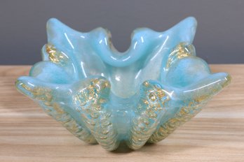 Murano Art Glass Bowl Dish Blue And Gold