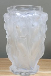 Art Deco Halama Nude Figural Czech Glass Vase - A Small Clear And Frosted Glass Vase With Figural Nudes Around