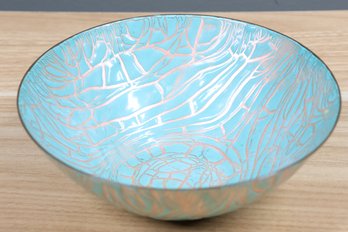 Gold And Blue Enamel Bowl By Jim Lindsey