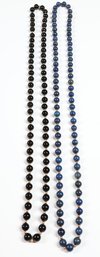 14k Gold Bead And Onyx Necklace & 14k Gold Bead And Lapis Lazuli Necklace