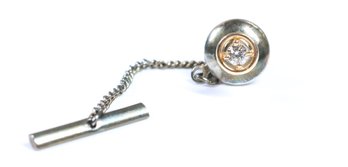 14k Gold Diamond Tie Tack With Sterling Silver Clutch And Chain