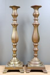 Large Pair (2) Of Brass Candlesticks