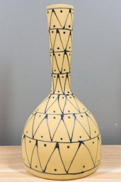 Ceramic Pottery Vase Yellow With Blue Enamel