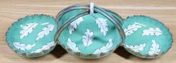 Vintage Ceramic Serving Dish Basket Green With Leaves Signed