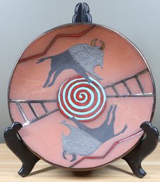 Mariann Leavy Ceramic Enamel Painted Bull Hanging Dish