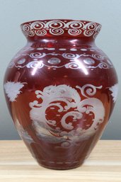 Vintage Glass Vase By Egermann Ruby Red, Czechoslovakia 1940