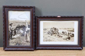 Vintage Framed Cowboy Photos (2) 'round Up Scene' And Cowboys At Home' 1909 By W.H. Martin