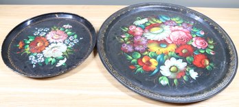 Lot Of (2) Vintage Soviet USSR Decorative Floral Toleware Serving Trays