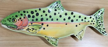 Hand-Painted Trout Fish Ceramic Tray - Signed By Artist G Rock