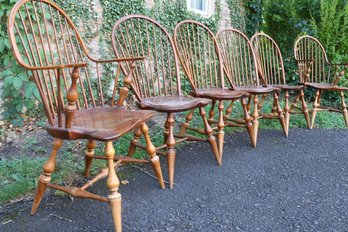 Set Of (6) Vintage D.R.DIMES Wooden Spindle Bowback Chairs