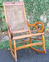 Vintage Wicker Spline Cane Seat / Back Wooden Rocking Chair