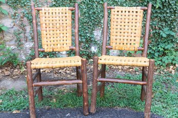 Set Of (2) Vintage Old Hickory Woven Wicker Handmade Farm House Side Chairs