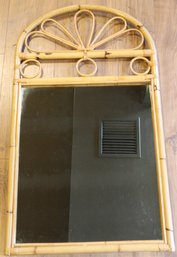 Vintage Bamboo And Rattan Arched Hanging Wall Console Mirror