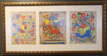 Framed Mexican Folk Art Amate Bark Paintings