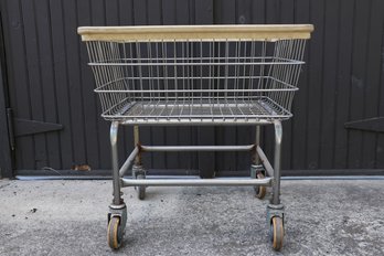 Vintage Industrial Rolling Metal Laundry Towel Basket