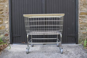 Vintage Industrial Rolling Metal Laundry Towel Basket