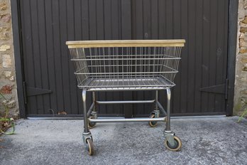 Vintage Industrial Rolling Metal Laundry Towel Basket