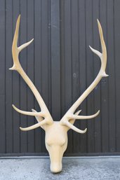 Carved Wooden Stag Buck Deer Head With Antlers Wall Hanging