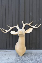 Carved Wooden Stag Buck Deer Head With Antlers Wall Hanging