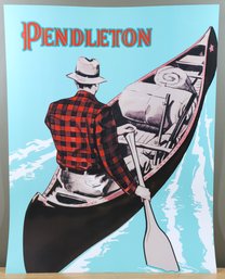 Vintage Pendleton Woolen Mills Canoe 28in. X 22in. Blue Wall Poster