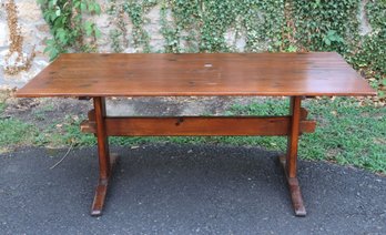 Vintage Pine Primitive Trestle Farm Kitchen Table