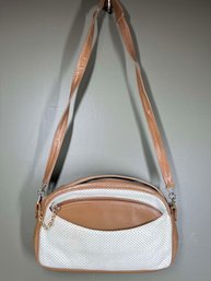 Italian Leather Purse Brown And White, Gold Accents With Removable Insert.