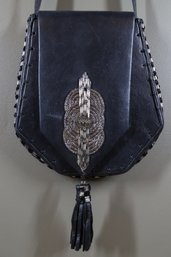 Mille Fiori Vintage Leather Beaded Embellished Purse Shoulder Bag Handbag Crossbody