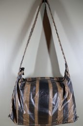 Fendi Braided Strap Striped Shoulder Bag Coated Canvas Bag Purse Handbag