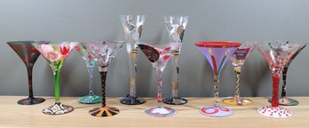 Lot Lolita Hand Painted Custom Made Martini Glasses W/ Drink Recipes On Bottom