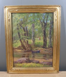 C.H. SHERMAN (New York, Early 20th C), Forest Nature Oil On Canvas In NEWCOMB-MACKLIN Gold Gilt Frame