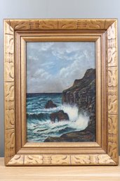 Antique Artist Signed Oil On Canvas Seascape 1891 In Gold Frame