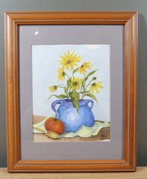 Artist Signed Alice Lorenz 'Blue Jar' Watercolor  Still Life Painting