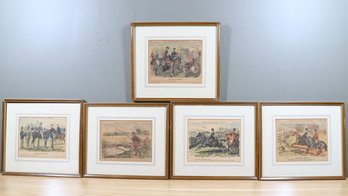 Rare Set 5 Punch, Or The London Charivari Hand Colored Cartoons, Fox Hunting Framed 1859