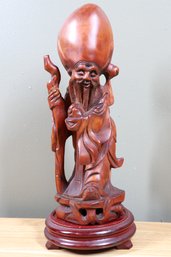 Vintage Hand Carved Asian Wiseman Wood On Display Piece