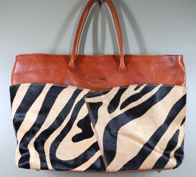 Tangaroa Terrida Italian Leather Zebra Brown And Zebra Pattern Large Handbag Duffle Bag