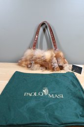 Paolo Masi Italian Fox Fur Leather Handbag W/ Orig Tag And Dust Bag