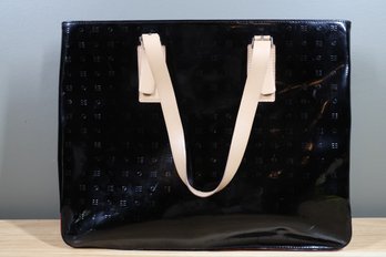 Authentic Black Arcadia Patent Leather Handbag Embossed Bag