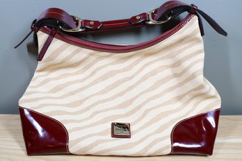 Dooney & Bourke Cream And Tan Zebra Striped  And Patent Leather Handbag Purse