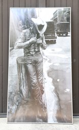 Aluminum-Framed Hanging Black & White Wall Print Of Cowboy Smoking Cigarette