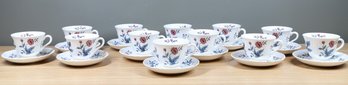 Complete Set (12) Of Wedgwood Williamsburg Potpourri Of Etruria Teacups And Saucers