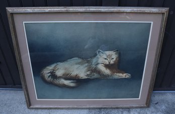 Large Vintage 4/120 Framed Hanging Cat Print Signed