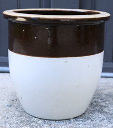 Handmade Clay Planter Flower Pot Stoneware Pottery Vintage Cream & Brown Crock