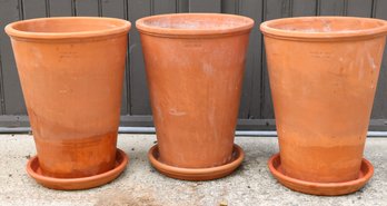 Set Of (3) Matching Terracotta Planters And Saucers Flower Plant Pot