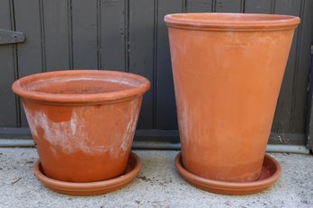 Set Of (2) Terracotta Planters And Saucers Flower Plant Pot