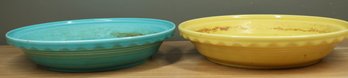 Fiesta Turquoise And Fiesta Yellow Pie Baker Plates - Used As Plant Pot Holders Previously