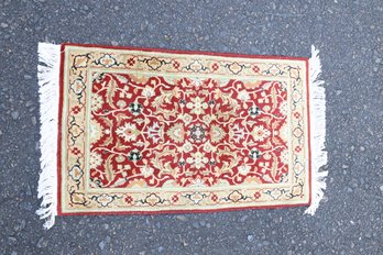 Wool Area Rug 3.5' X 2.5'  Red And Beige.