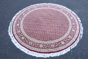 Round Wool Area Rug 6.5' Diameter, Red With White An Light Blue.