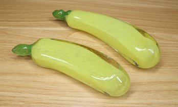 Pair Of Blown Murano Glass Squash / Bananas Decorative Art Glass Fruit