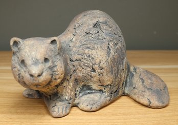 Signed UAS Carved Stone Beaver Statue Sculpture Figurine Faux Wood