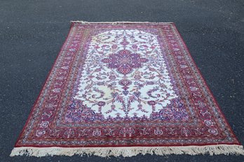 Turkish Oriental Rug 100% Wool -  Area Rug 10' X 6.5' Red And White With Blue.